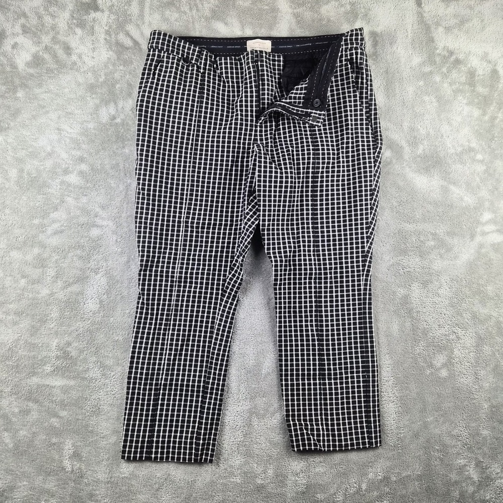 Anthropologie Essential Slim Pants Womens 12 Petite Black Plaid Stretch Cropped